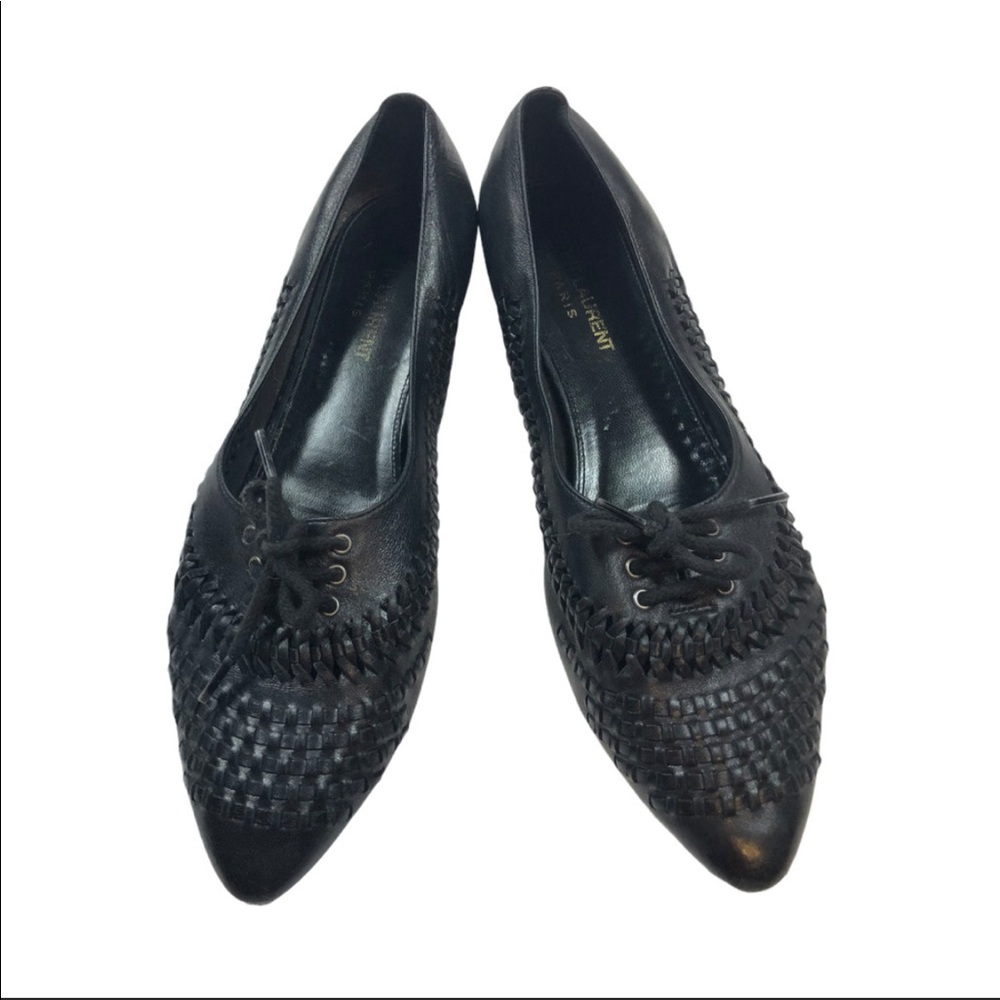 Saint Laurent Paris black weave lace up shoes